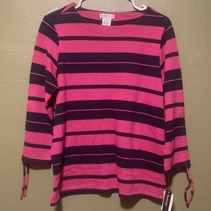 Hasting and Smith, pink and navy blue striped sweater,  petite small